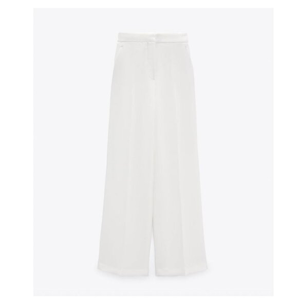 ZARA FLOWY High-Waisted WIDE LEG MENSWEAR STYLE PANTS WHITE 2338/795 NWT Size XS - Picture 5 of 14